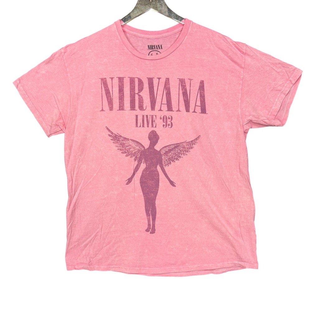 Nirvana Band Tee XL Pink Angel Graphic Acid Wash‎ 1993 Concert Shirt Retro NWOT